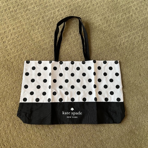 KATE SPADE LARGE CANVAS/NYLON TOTE WHITE BLACK DOT NEW in plastic - Picture 9 of 10